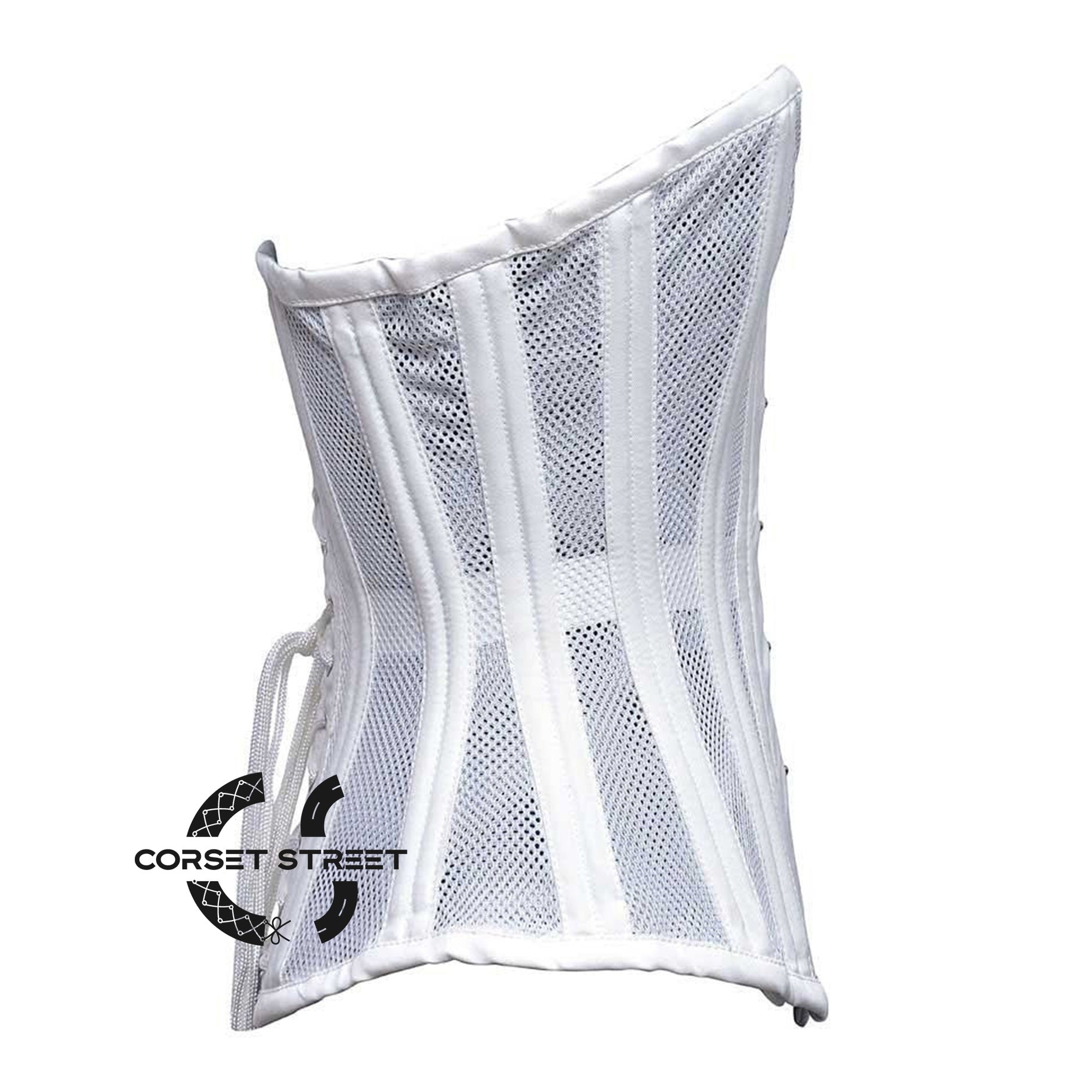 White Satin With Mesh Front Lace Double Bone Burlesque Gothic