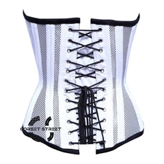 White Satin With Mesh Front Zip Double Bone Burlesque Gothic Overbust Plus Size Corset Bustier Top