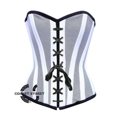 White Satin With Mesh Front Lace Double Bone Burlesque Gothic Overbust Corset Bustier Top