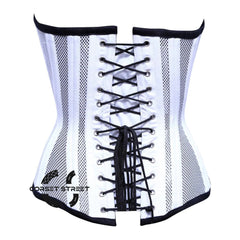 White Satin With Mesh Front Lace Double Bone Burlesque Gothic Overbust Plus Size  Corset Bustier Top