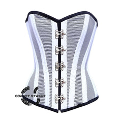 White Satin With Mesh Front Clasp Burlesque Gothic Overbust Corset Bustier Top