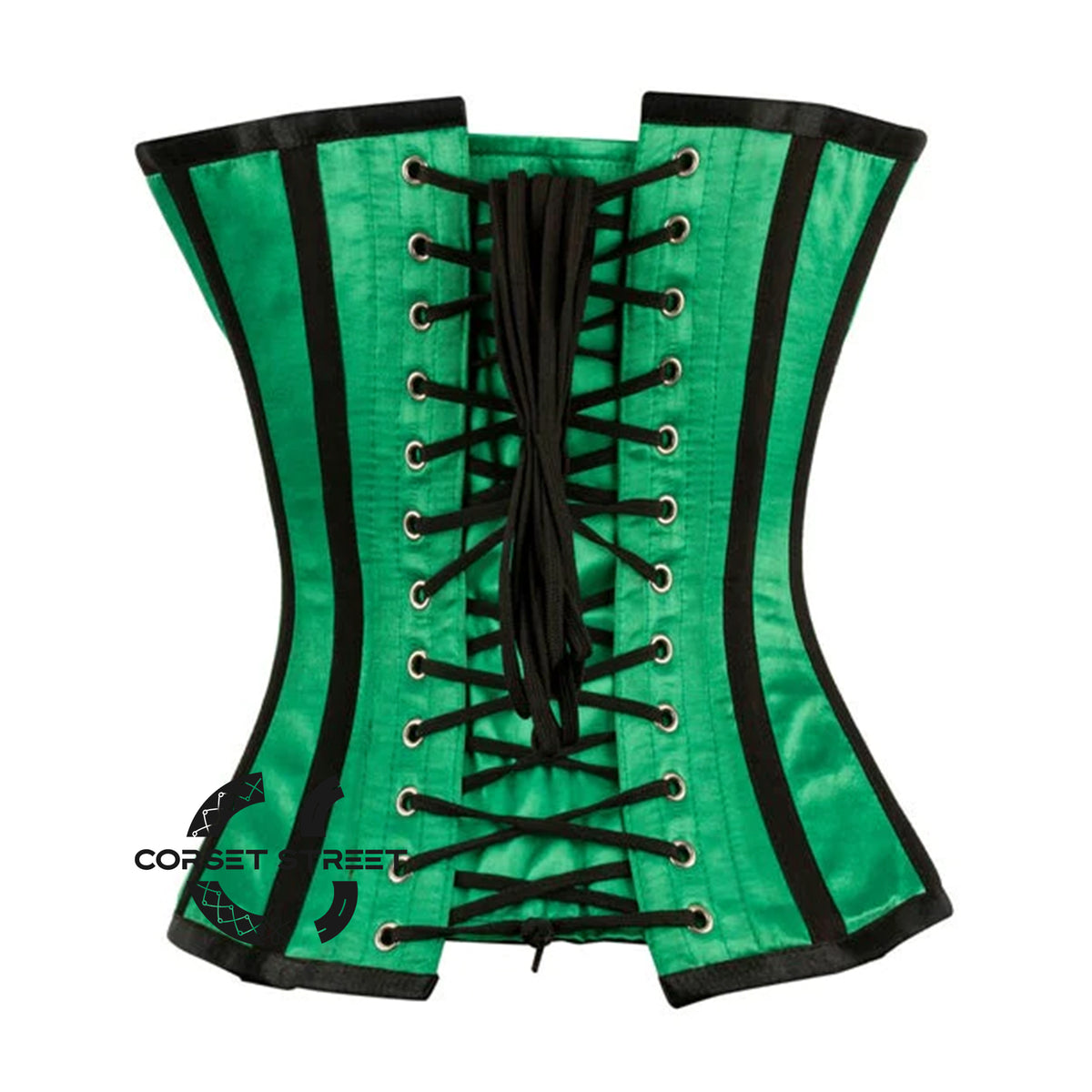 Green And Black Satin Gothic Corset Burlesque Plus Size  Overbust Top