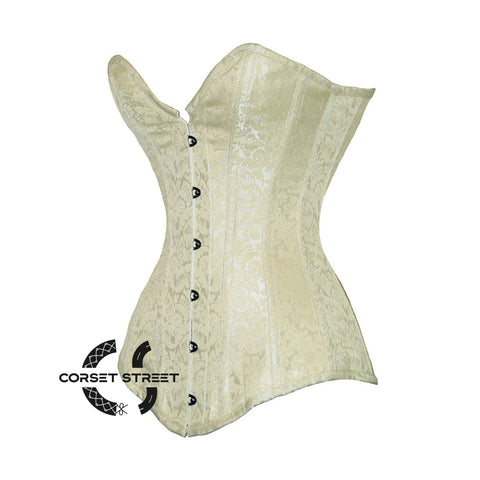 Ivory Brocade Gothic Burlesque Waist Training Overbust Corset Bustier Plus Size Top