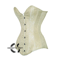 Ivory Brocade Gothic Burlesque Waist Training Overbust Corset Bustier Top