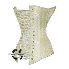 Ivory Brocade Gothic Burlesque Waist Training Overbust Corset Bustier Top