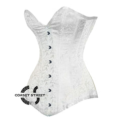 White Brocade Gothic Burlesque Waist Training Overbust Corset Bustier Top