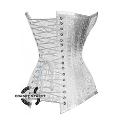 White Brocade Gothic Burlesque Waist Training Overbust Corset Bustier Top