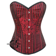 Red and Black Brocade Gothic Burlesque Waist Training Overbust Corset Bustier Top