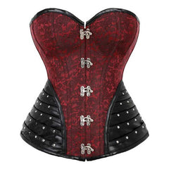 Red Brocade Steampunk Sexy Waist Training Overbust Corset Plus Size Bustier Top