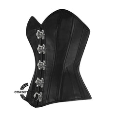 Black Faux Leather Steampunk Waist Training Overbust Corset Bustier Top