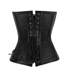 Black Faux Leather Steampunk Waist Training Overbust Corset Bustier Top