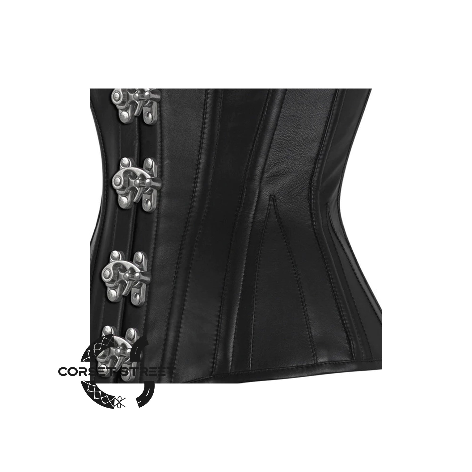 Black Faux Leather Steampunk Waist Training Overbust Corset Bustier Top