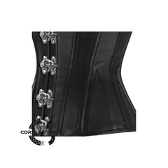 Black Faux Leather Steampunk Waist Training Overbust Corset Bustier Top