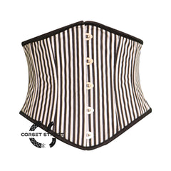 Plus Size Black And White Stripe Poly Satin Underbust Costume Waist Cincher Basque Corset