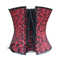 Plus Size Red and Black Brocade Steampunk Leather Gothic Costume for Halloween Overbust Corset Top