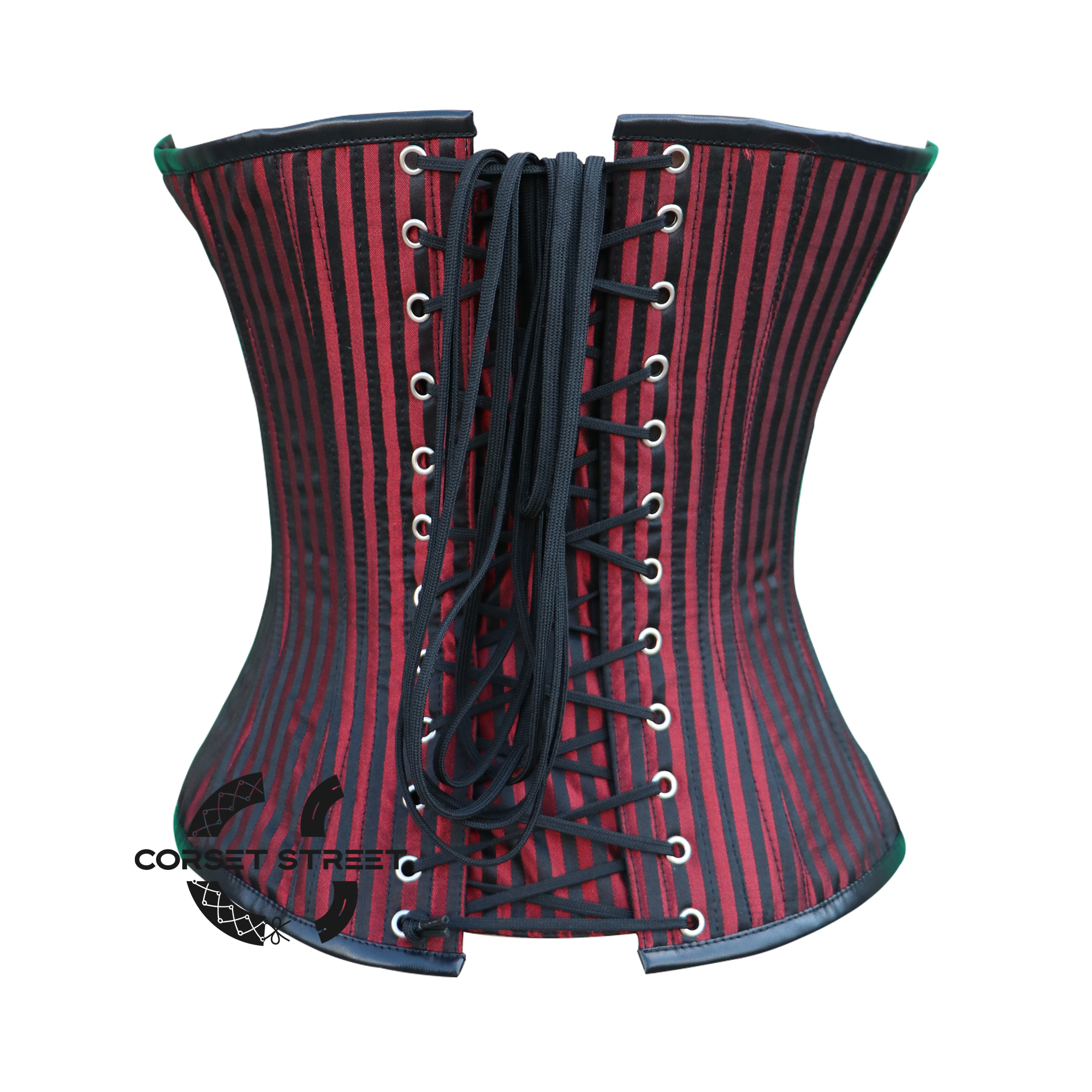 Plus Size Red And Black Brocade Gothic Front Zipper Leather Overbust Corset Halloween Top