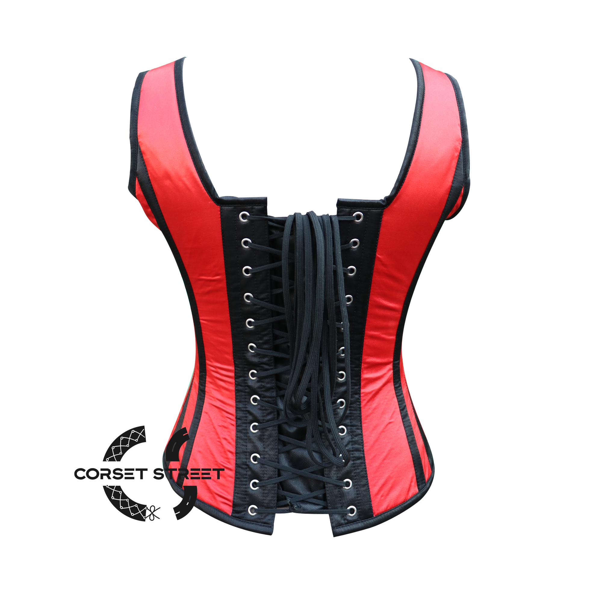 Red And Black Satin Corset With Shoulder Strap Halloween Top