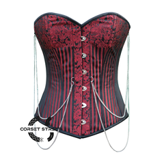 Plus Size Red And Black Brocade Gothic Steampunk Bustier Corset Overbust Top