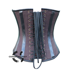 Brown Cotton Leather Stripe Steampunk Double Bone Costume for Halloween Overbust Corset