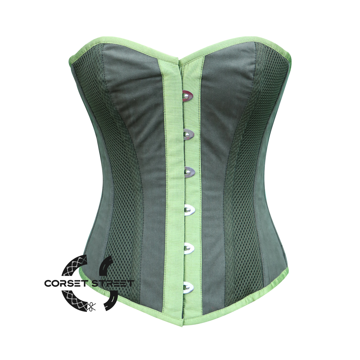 Green Cotton With Mesh Gothic Costume Steampunk Overbust Corset