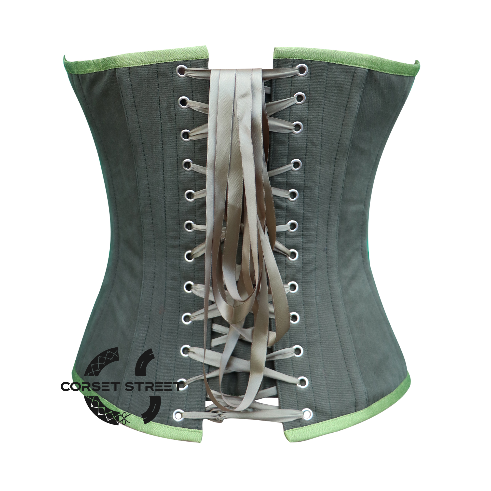 Green Cotton With Mesh Gothic Costume Steampunk Overbust Corset