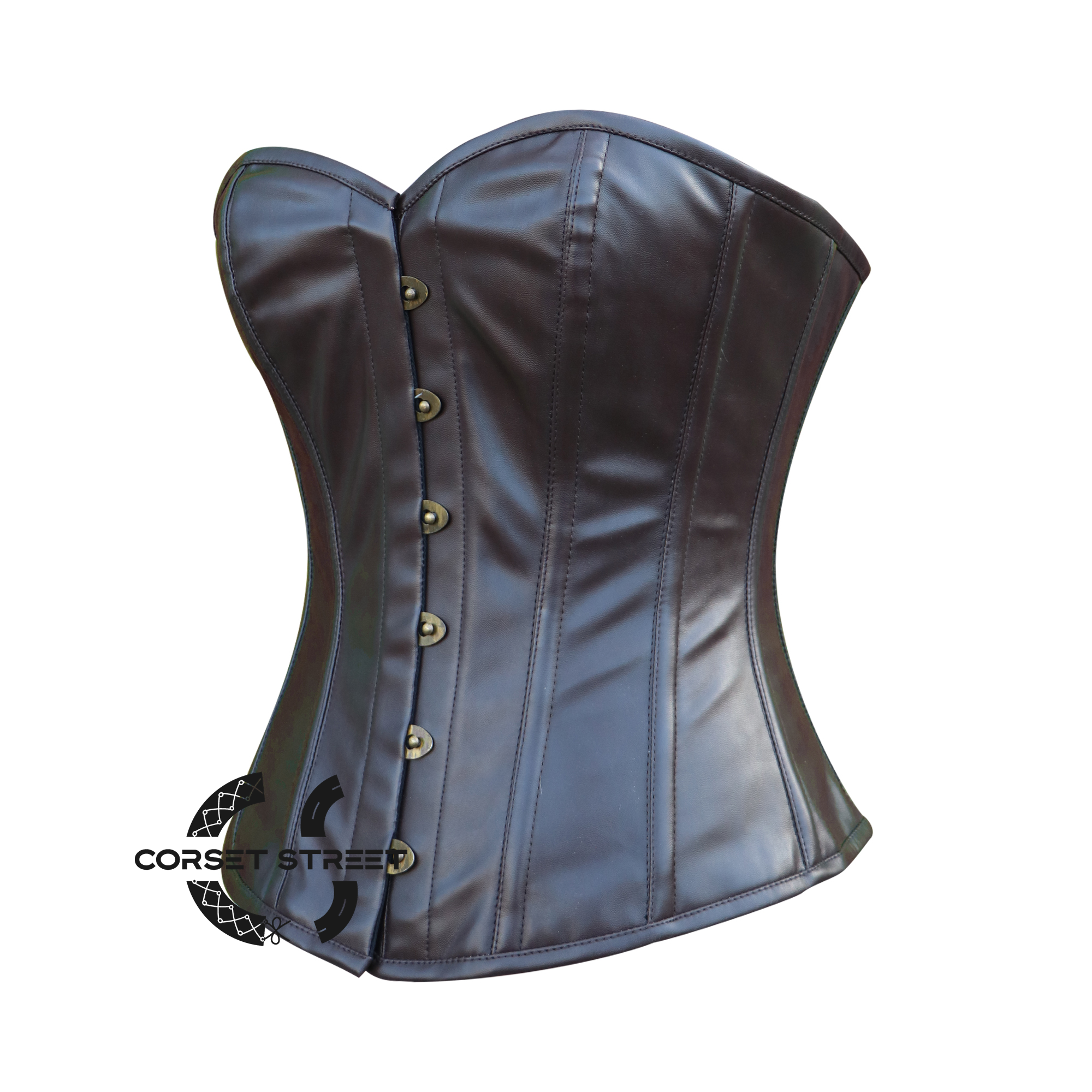 Plus Size Dark Brown Leather Corset Gothic Steampunk Costume for Halloween Waist Cincher Overbust Top