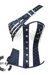 Black and White Satin Gothic Steampunk Costume Overbust Bustier Top