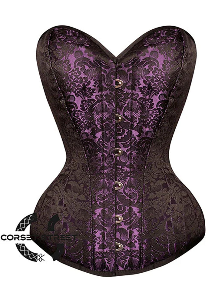 Black And Purple Brocade Burlesque Gothic Overbust Corset Bustier Top