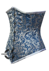 Baby Blue Brocade With Front Silver Busk Gothic Long Underbust Waist Training Double Bone Corset