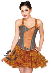 Cotton & Leather Straps Waist Cincher Overbust Top & Tissue Tutu Skirt Corset Dress