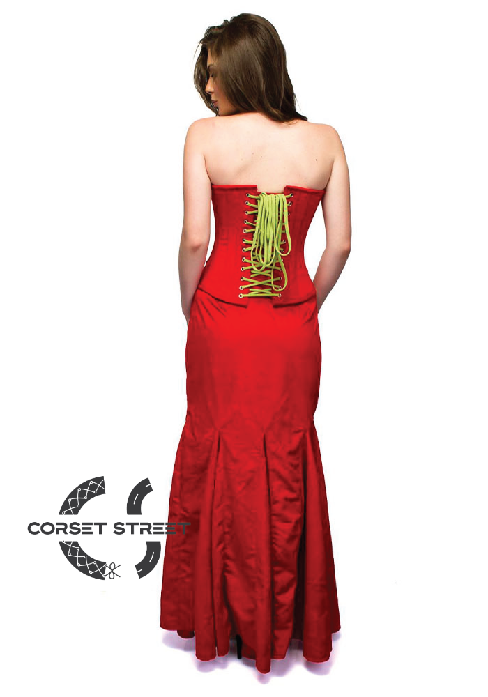 Red Velvet Embroidery Overbust Top & Long Skirt Women Plus Size Corset Dress