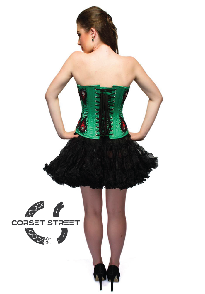 Green Satin Red Sequins Handmade Overbust Top & Black Tissue Tutu Skirt Women Plus Size Corset Dress