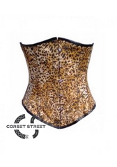 Leopard Print Polyester Burlesque Waist Training Basque LONG Underbust Corset Costume