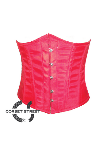 Red Poly Tapta Fabric Front Open Busk Waist Cincher Women Underbust Plus Size Corset Top
