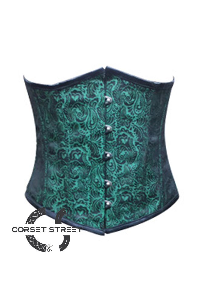 Green Black Brocade Cotton Halloween Underbust Gothic Plus Size Corset