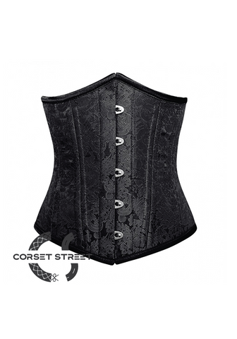 Black Brocade Gothic Steampunk Bustier Waist Training Burlesque Underbust Corset Costume