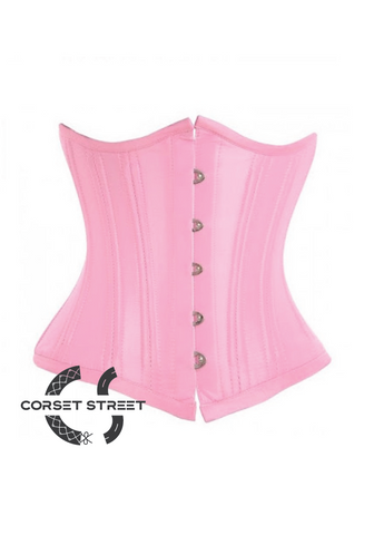 Pink Satin Double Bone Gothic Burlesque Bustier Waist Training Underbust Corset Costume