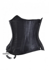 Black Satin Side Zipper Double Bone Gothic Steampunk Bustier Waist Training Underbust Corset Costume