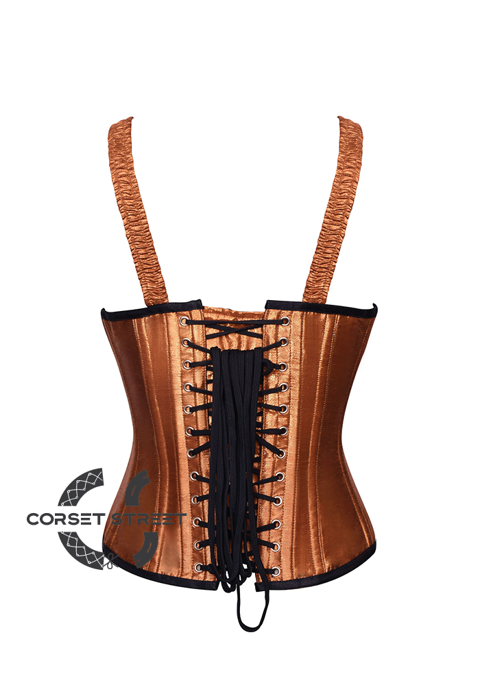 Golden Silk Shoulder Strap Gothic Burlesque Bustier Waist Training Overbust Plus Size Corset Costume