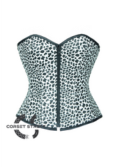 Leopard Print White Faux Leather Gothic Steampunk Waist Training Overbust Plus Size Corset Costume