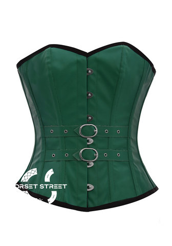 Green Faux Leather & Belts Gothic Steampunk Bustier Waist Training Overbust Corset Costume