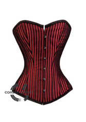 Red & Black Stripes Brocade Gothic Burlesque Waist Training Bustier Overbust Corset Costume