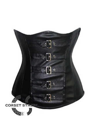 Black Faux Leather Belts Design Gothic Steampunk Waist Training Bustier Underbust Corset Costume