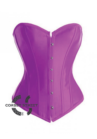 Purple Satin Gothic Burlesque Bustier Waist Training Costume Overbust Plus Size Corset Top