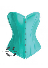 Baby Blue Satin Gothic Burlesque Bustier Waist Training Costume Overbust Corset Top