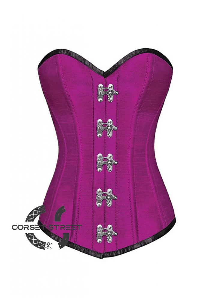 Purple Silk Seal Lock Gothic Steampunk Bustier Waist Training LONG Overbust Corset Costume