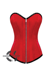 Red Satin Gothic Burlesque Bustier Waist Training LONG Overbust Plus Size Corset Costume