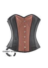 Sexy Black Faux Leather & Brown PVC Gothic Steampunk Bustier Waist Training Overbust Corset Costume