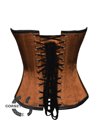 Brown & Black Satin Gothic Burlesque Waist Training Bustier Overbust Corset Costume