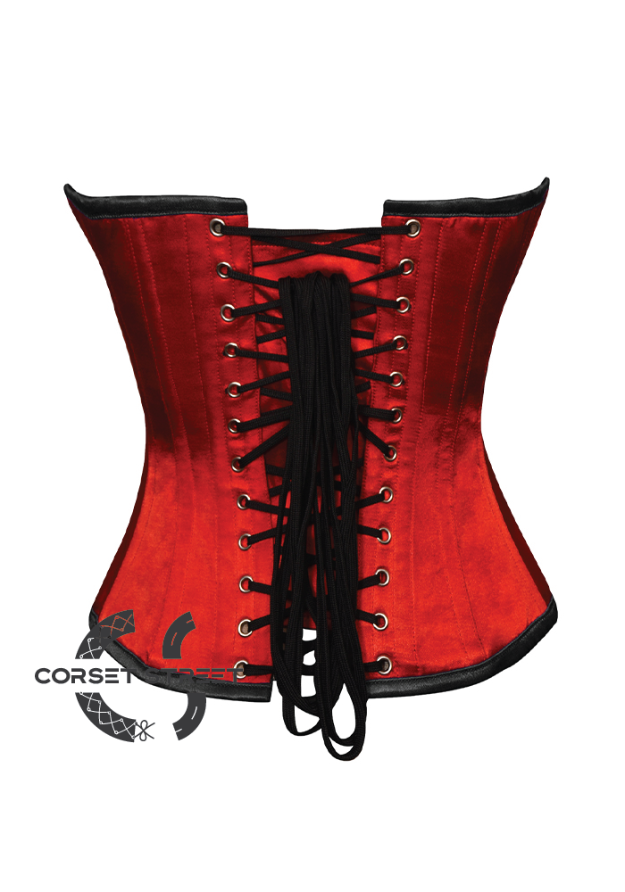 Red & Black Satin Gothic Burlesque Waist Training Bustier Overbust Corset Costume
